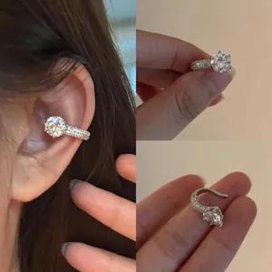 Korean Simple Round Zirconia Ear Cuff For Women No Piercing Fashion Copper Silver Plated Rhinestone Ear Clip Jewelry Gift