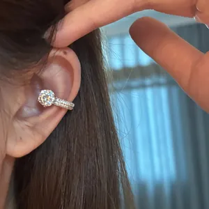 Elegant round cubic zirconia ear cuff clip for women showing stylish non-pierced jewelry look