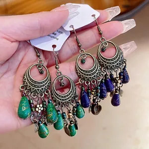 Orecchini Pendenti Tondi a Goccia in Stile Cinese Moderno Retrò Etnico Lega Perno in Argento Sterling 925 Gioielli Donna