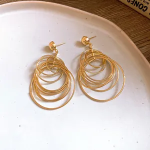 Elegant geometric multi-layer gold hoop drop earrings with premium steel needle studs for women