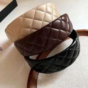 Elegant quilted leather headbands set in beige, brown and black for vintage style.