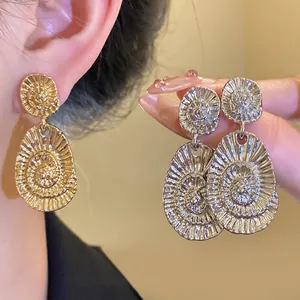 Minimalist Alloy Spiral Texture Oval Stud Earrings With 925 Sterling Silver Earring Post For Women Gold Silver Plated Jewelry Gift