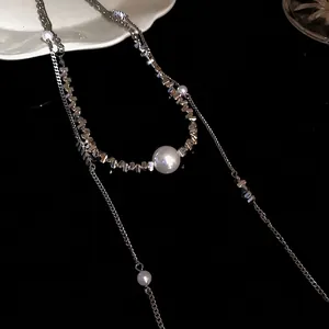 Collana lunga con nappe di perle da donna, elegante catena maglione dal design minimalista
