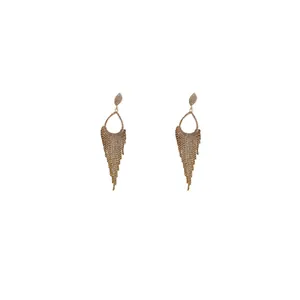 Elegant vintage-style gold-tone tassel earrings with cascading rhinestones for women