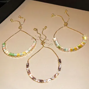 Fashion Korean Style Colorful Zirconia Adjustable Bracelet For Women Geometric Copper Gold Plated Hand Chain Jewelry Gift