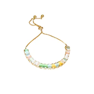 Stylish colorful zircon adjustable bracelet with gold chain and secure slider closure