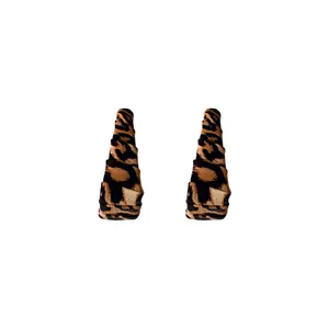 Leopard print leather wrapped geometric hoop earrings for women, trendy accessory