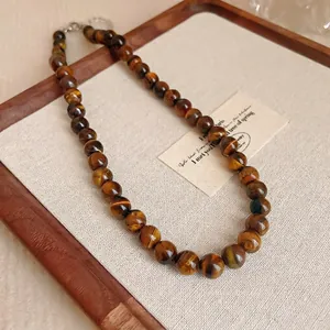 Retro Tigerauge Stein Perlenkette für Damen modisches vielseitiges Herbst Winter Accessoire