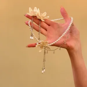 Elegant French style floral pearl jewelry set with necklace and earrings for women