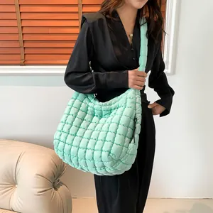Large quilted mint green cloud shoulder bag with stylish pleated down cotton design