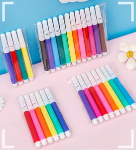 Close-up of vibrant 6 and 12 color mini watercolor markers for kids art projects.