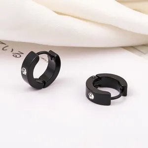Orecchini a cerchio minimalisti in acciaio al titanio nero con strass per uomo e donna