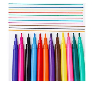 Close-up of 12-color mini watercolor markers showing durable fiber nibs and bright ink