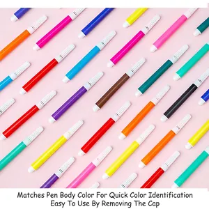 Close-up of vibrant multi-colored mini washable watercolor markers for kids art