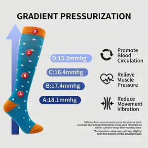 Gradient compression athletic knee-high socks with polka dot pattern for leg support