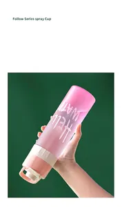 Pink gradient sports spray water bottle with leak-proof screw cap and portable handle