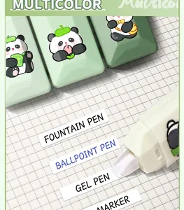 Close-up detail of cute panda correction tape showing smooth use on grid paper