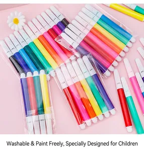 Detailed overhead view of colorful mini washable watercolor markers for children DIY art