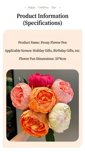 Close-up view of artificial peony flower pens in various vibrant colors for gift giving