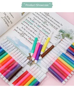 Gros plan montrant un lot de 12 mini feutres aquarellables lavables pour enfants.
