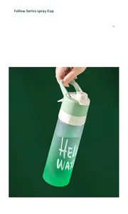 Detailed view showing the portable integrated handle design of a green gradient spray water bottle