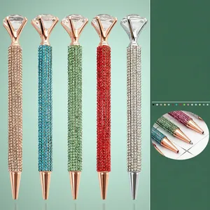 Luxurious Metal Ballpoint Pen With Large Crystal Diamond Top Full Rhinestone Body Twist Action Student Stationery Office Writing Gift Pen