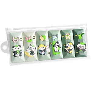 Cute panda correction tape set with 6 gradient green dispensers in a clear pouch