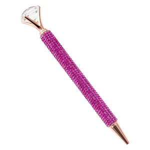 Elegant rose gold diamond ballpoint pen with pink rhinestone covered barrel for stationery