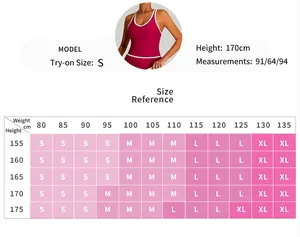 Comprehensive size guide and height-weight recommendation table for tennis skirts