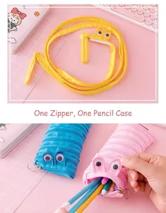Funny monster-eye pencil case made from a single long yellow zipper