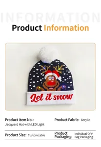 Detail view of the LED Christmas knitted hat with reindeer design and acrylic fabric