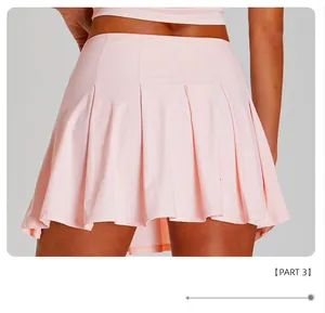 Back detail view of a pink pleated athletic tennis skirt featuring quick-dry cooling fabric