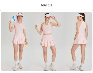 Detailed view of pink pleated sports tennis skirt showing multiple style combinations.
