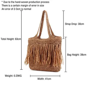 Bolso de hombro tejido a mano con flecos largos y dimensiones