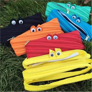 Funny Monster Pencil Case Single Zipper Design Large Capacity Quirky Big Eyes Nylon Stationery Bag For Kids School Makeup Pouch Storage