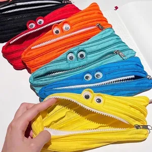 Colorful fun monster pencil case with googly eyes and long zipper design