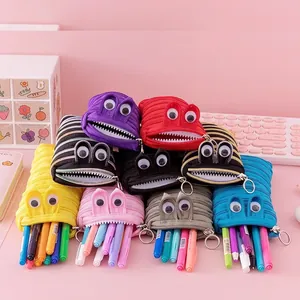 Colorful monster shaped large capacity zipper pencil pouches for cute stationery storage