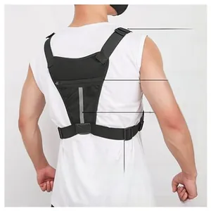 Back view of adjustable tactical running vest with reflective strip and zip pocket