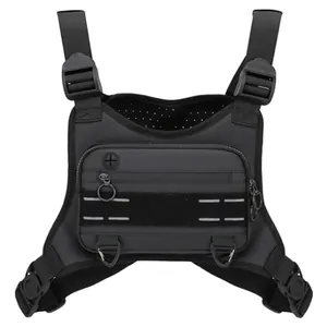 Black multifunctional tactical vest chest bag with adjustable straps for outdoors