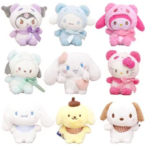 Collection of cute mini Sanrio character plush keychains including Hello Kitty and My Melody