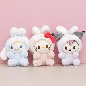 Detail of three cute Sanrio character plush pendants featuring Cinnamoroll and My Melody