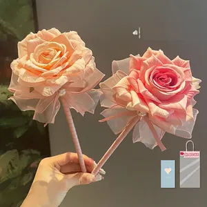 Elegant Silk Flower Ballpoint Pen Artificial Rose Tulip Peony Decoration Stationery With Pearl Ribbon For Wedding Office Gift