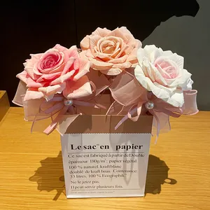 Elegant set of three decorative rose flower ballpoint pens with silk ribbon and pearl