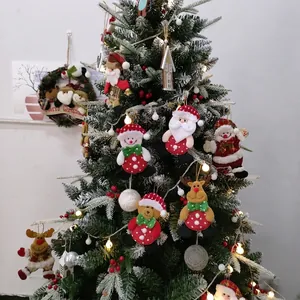 Plush Christmas tree hanging ornaments featuring Santa, Snowman and Reindeer dolls