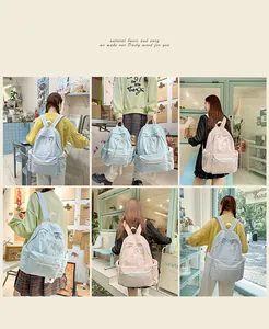 Large capacity casual student schoolbag in pastel blue and pink with cute bow detail