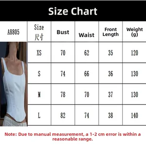 Comprehensive size chart for sexy square neck bone-structured corset top in XS-L sizes