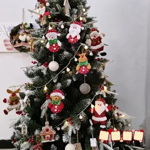 Festive plush Christmas tree ornaments set featuring Santa Claus and reindeer dolls