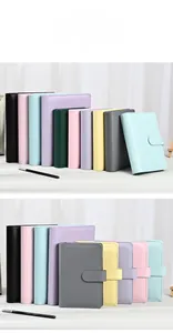 Detailed view of colorful A5 A6 PU leather 6-hole loose-leaf notebooks with magnetic buckle