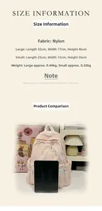 Detailed pink student backpack size guide with dimensions and tablet comparison