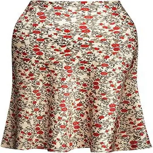 Elegant floral print satin fishtail midi skirt featuring a high waist and slim fit design